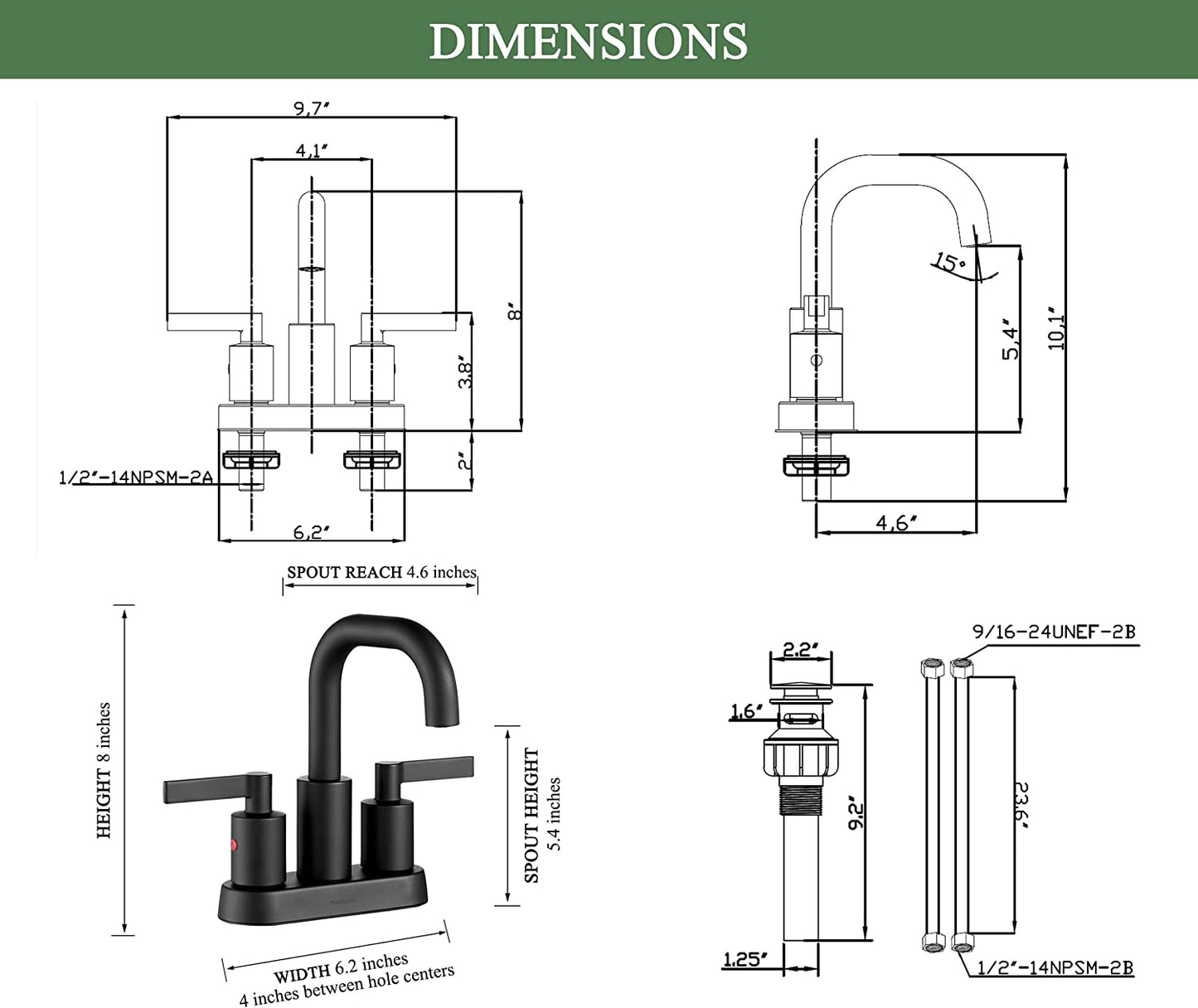 4 Inch Matte Black Bathroom Centerset Faucet with Pop up Drain